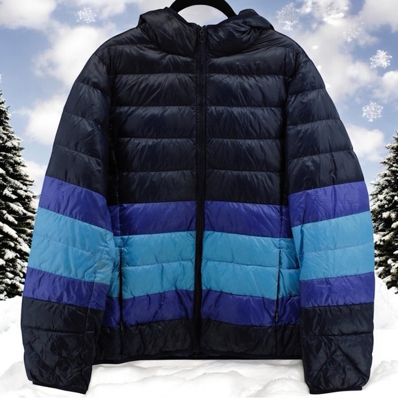 Uniqlo Jackets & Blazers - Uniqlo Lightweight Packable Down Hooded Striped Snow Puffer Jacket Size L